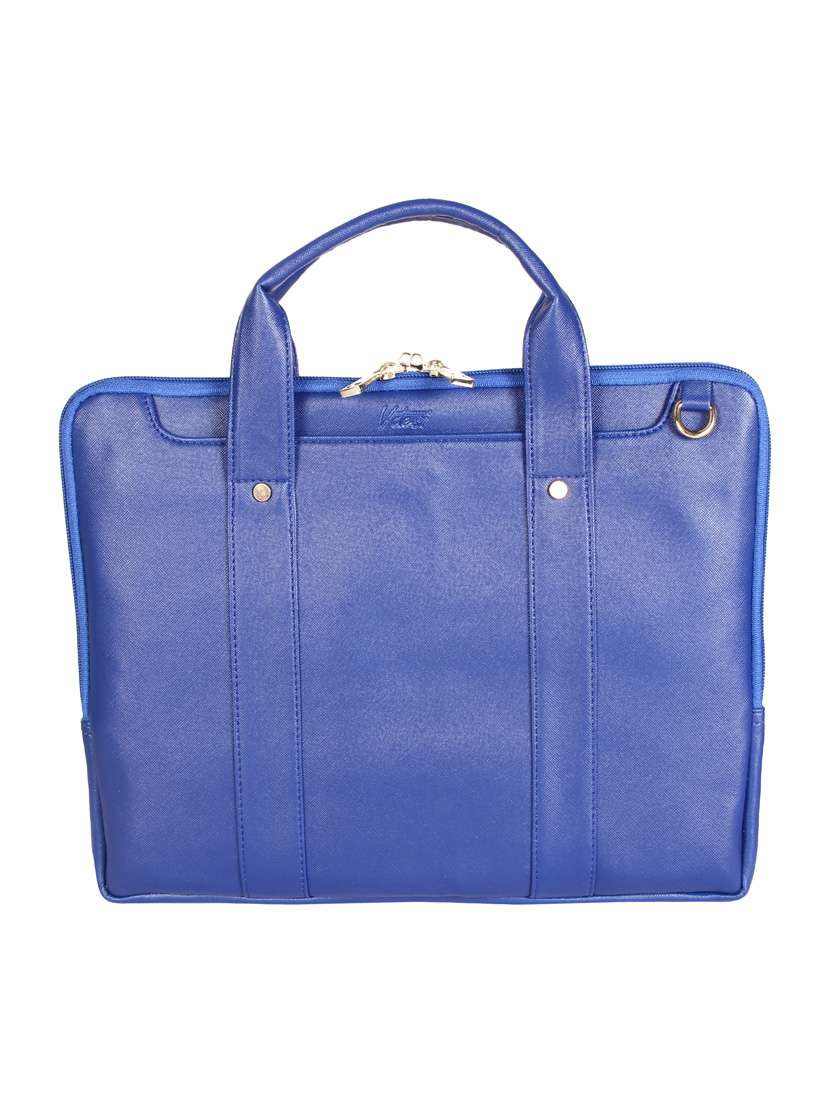 blue leatherette laptop bag
