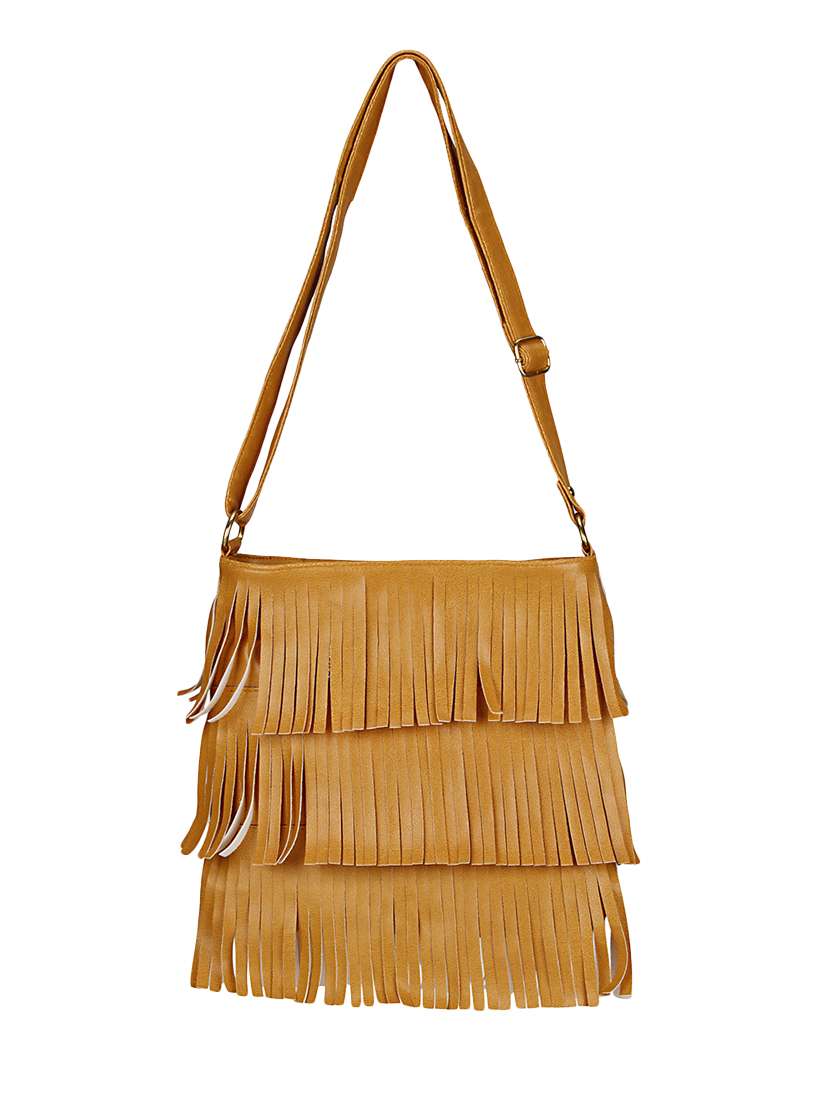 brown leatherette regular sling bag