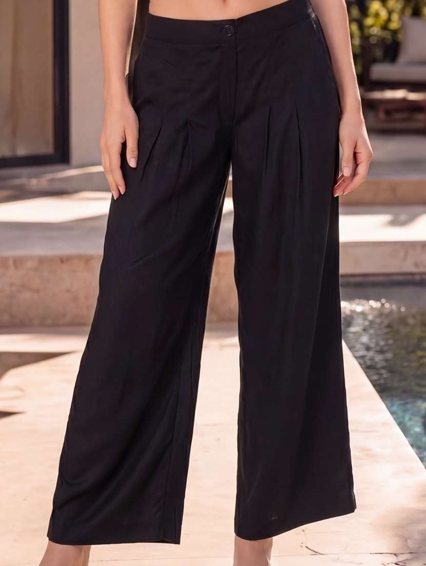 Black Viscose Palazzos - 13778141 -  Standard Image - 1