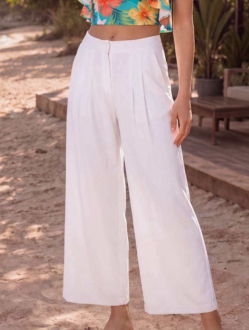 white viscose palazzos - 13778142 -  Standard Image - 1