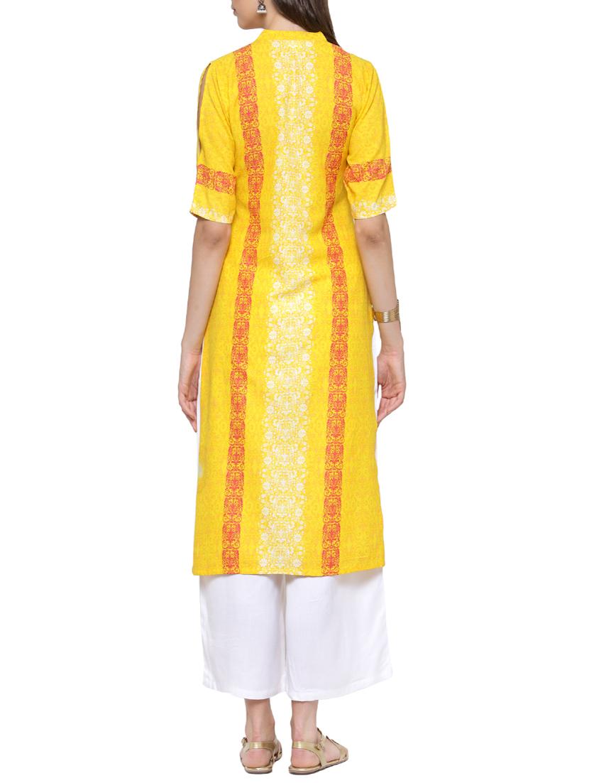 yellow cotton printed kurta palazzo set - 13778168 - Standard Image - 1
