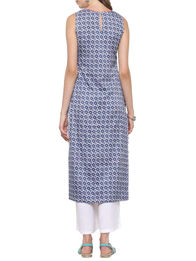 blue cotton printed high-low kurta palazzo set - 13778193 -  Standard Image - 1