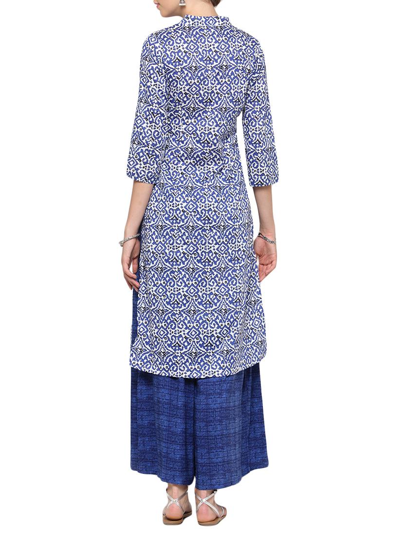 indigo cotton printed straight kurta - 13778230 - Standard Image - 1