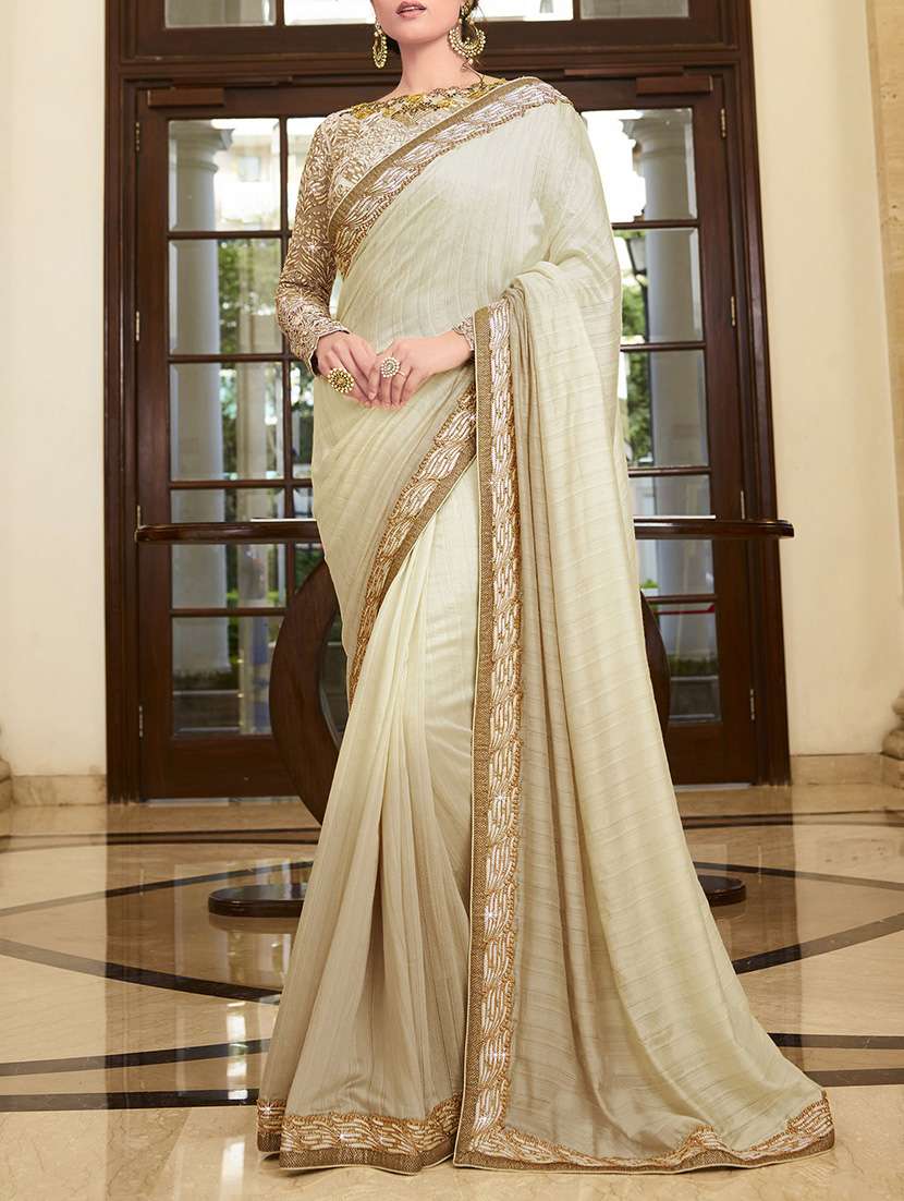 beige silk bordered saree with blouse