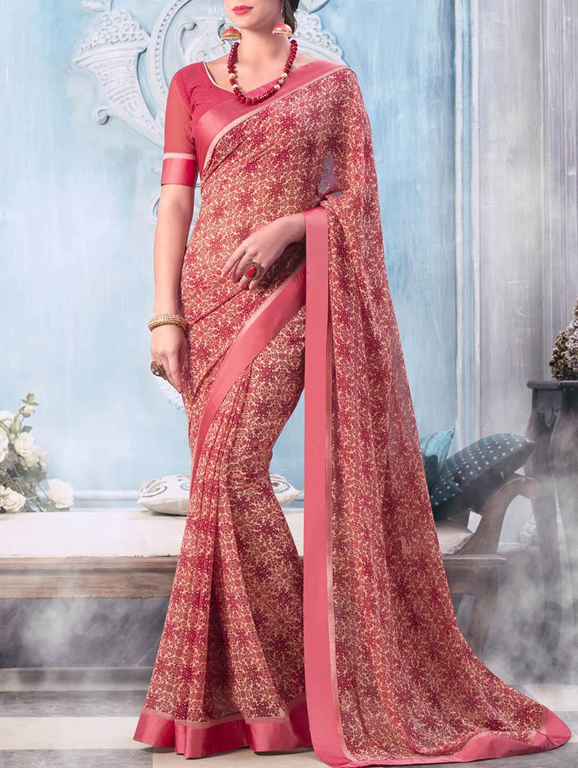 pink georgette printed saree with blouse - 13778430 -  Zoom Image - 0