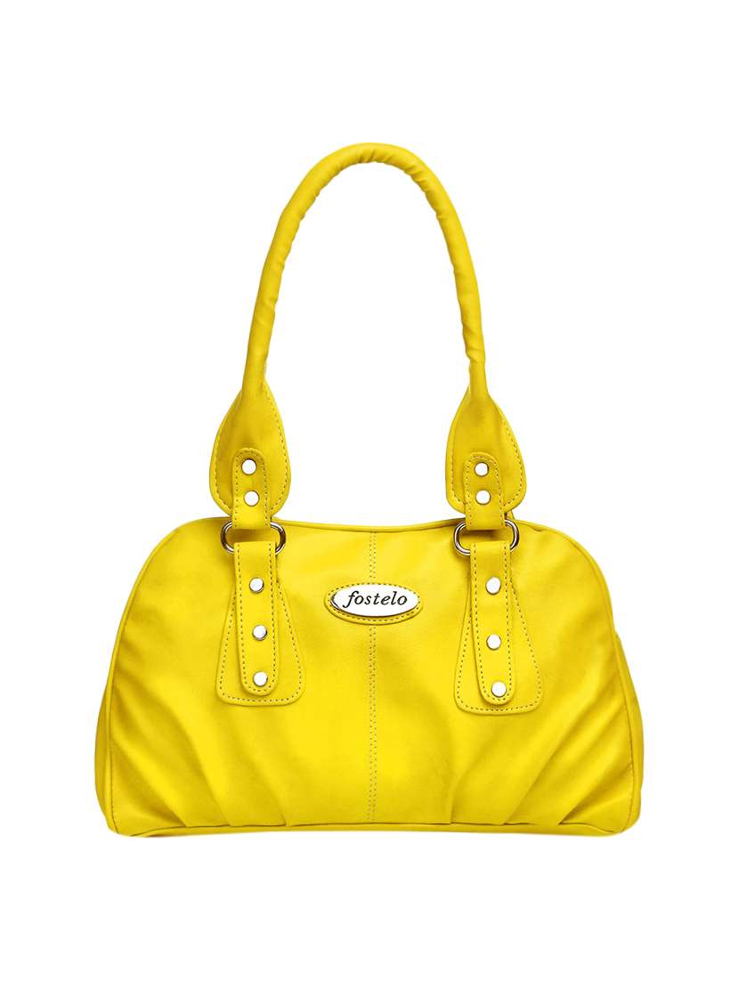 yellow leatherette regular handbag