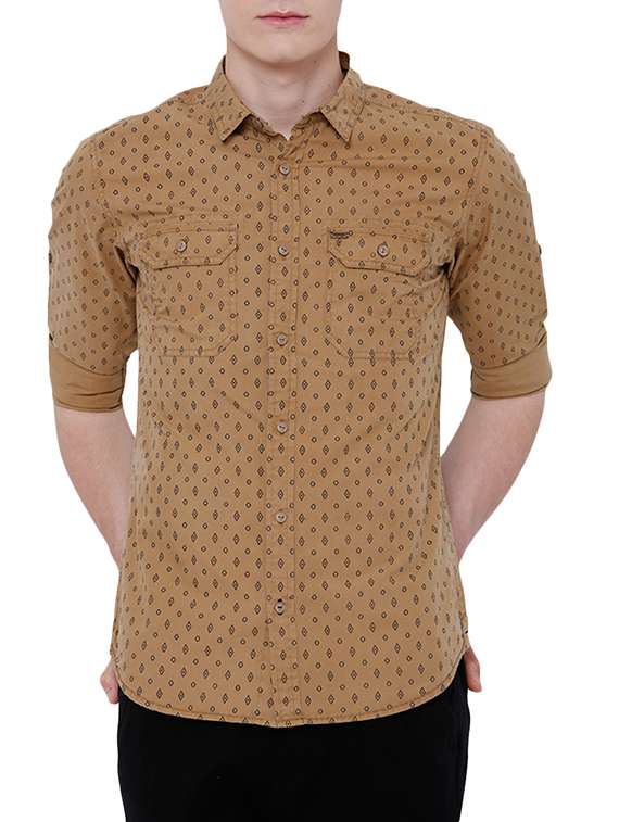 beige cotton casual shirt