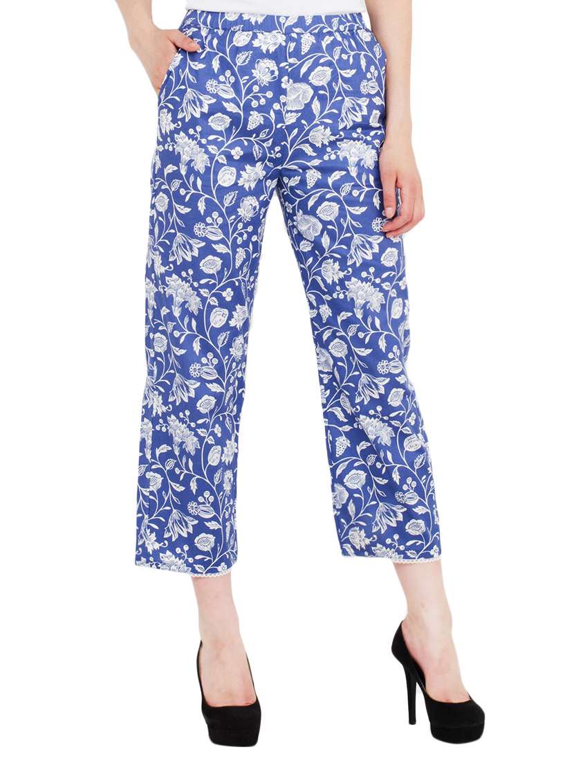 printed blue cotton capri