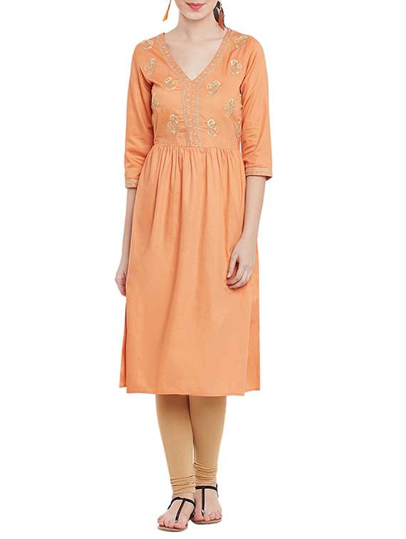 orange cotton flared kurta