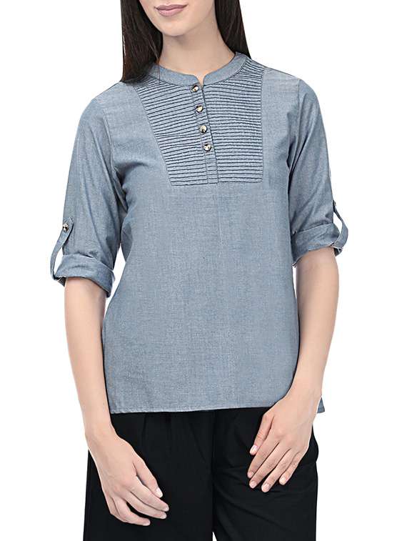pintucked button detail top