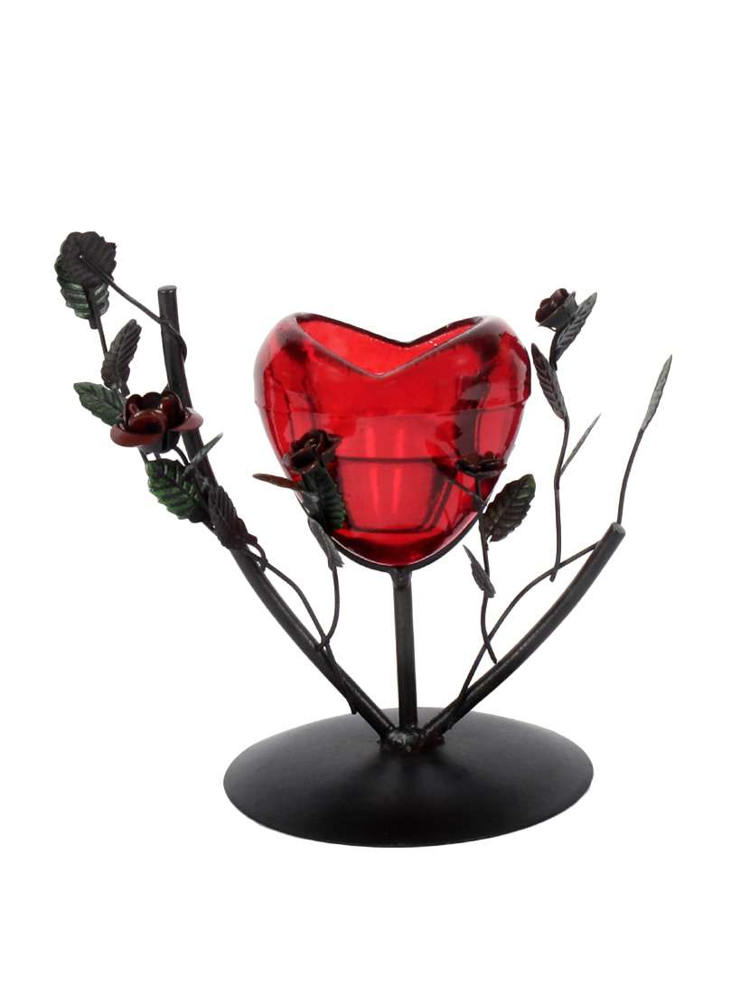 jewel fuel iron and glass heart tealight candle holder showpiece