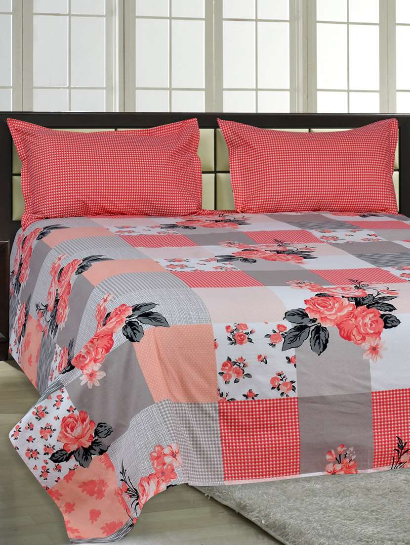 Salona Bichona 100% Cotton King Size Bedsheet with Two Pillow Covers