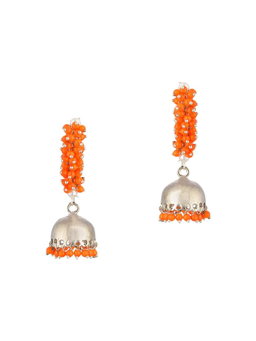 orange metal jhumka earrings