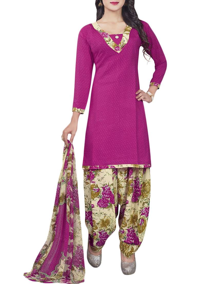 pink crepe printed patiyala suit dress material