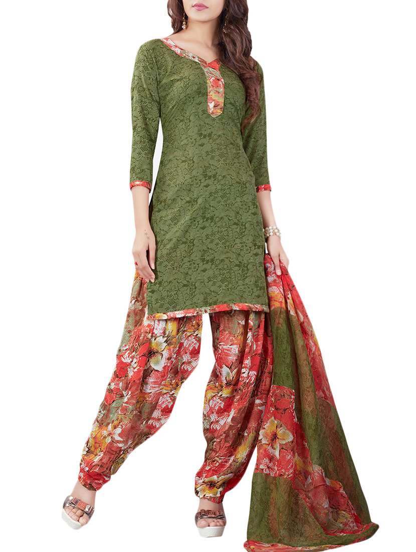 green crepe printed patiyala suit dress material