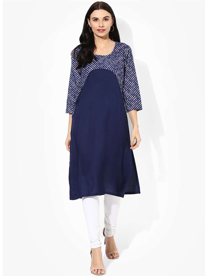blue rayon printed straight kurta