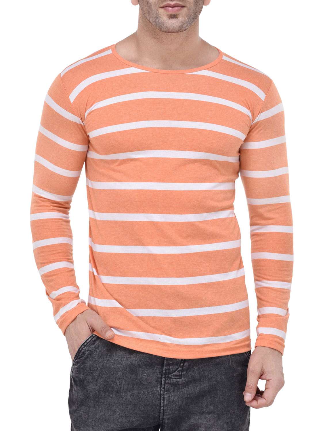 orange cotton striped t-shirt