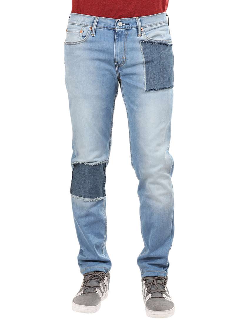 blue denim patched jeans