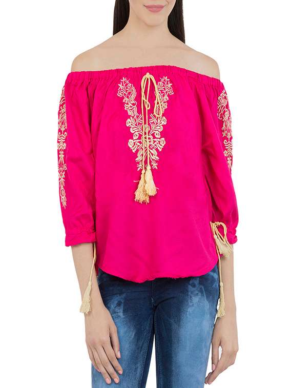 pink viscose off shoulder top
