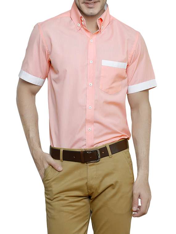 orange cotton casual shirt