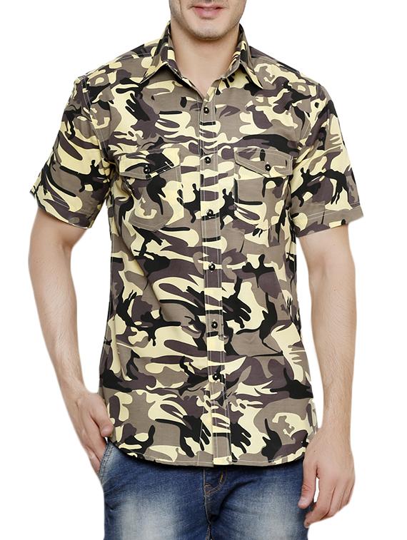 brown camouflage print casual shirt