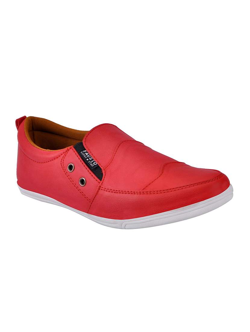 red leatherette casual slip on