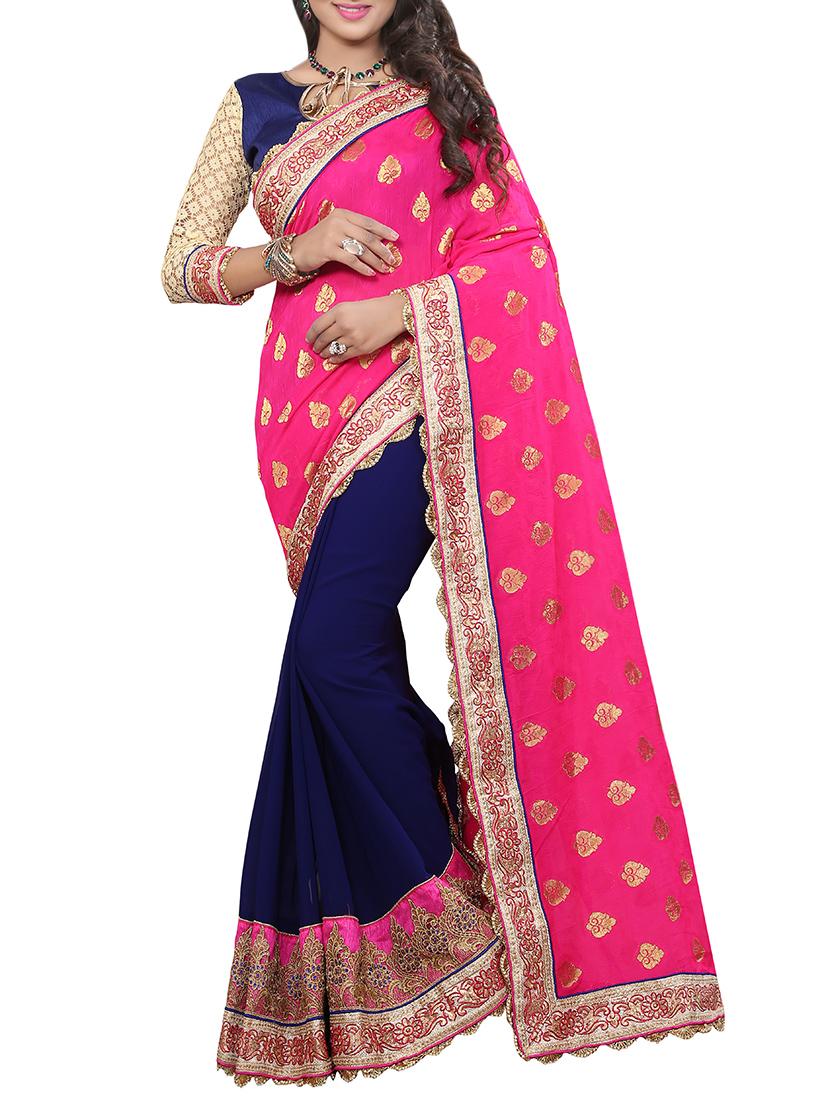 pink & blue half and half saree with blouse