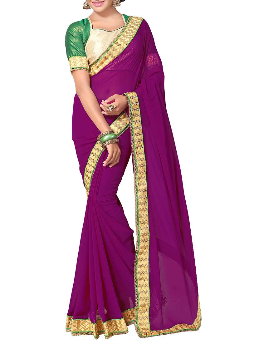 purple bordered saree with blouse
