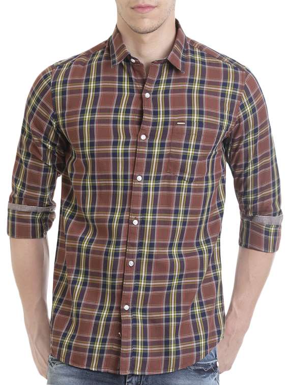 brown cotton casual shirt