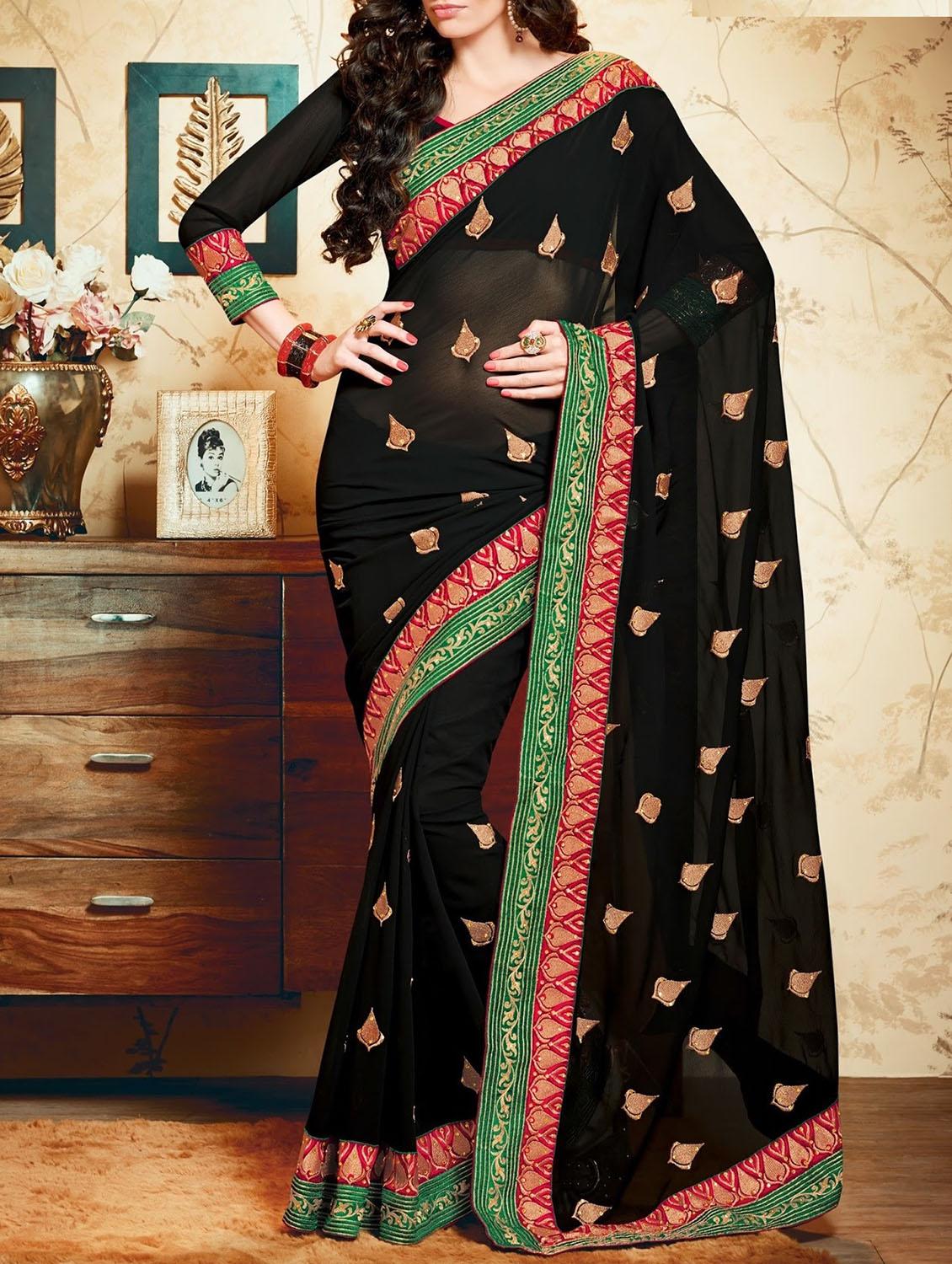 black embroidered saree with blouse