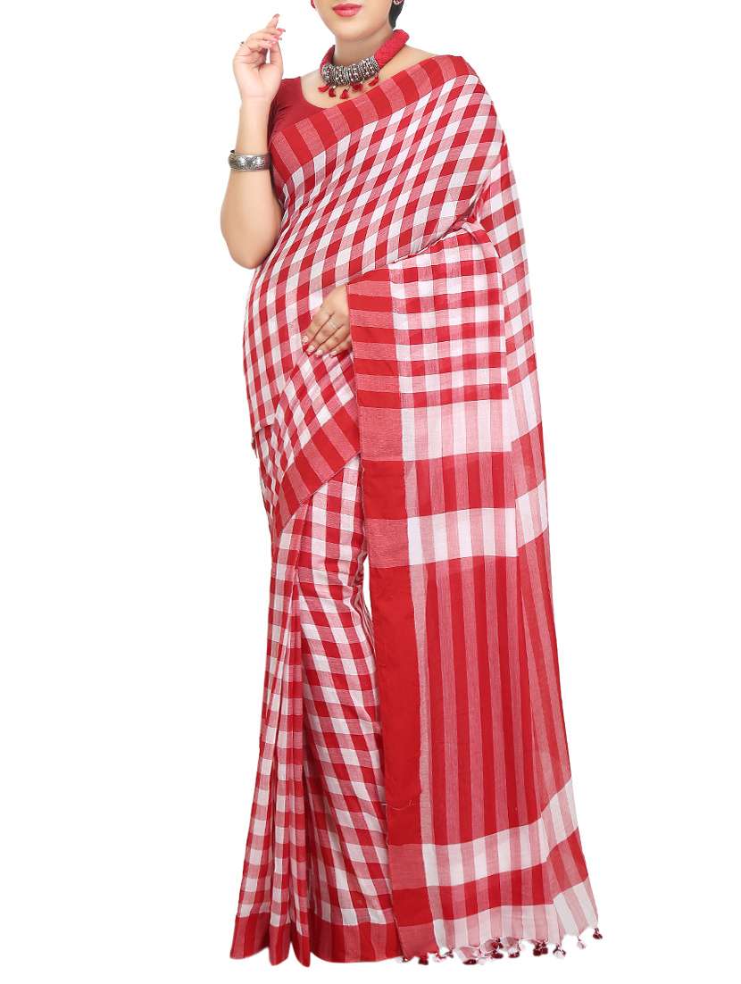 Checkered  handloom saree with blouse
