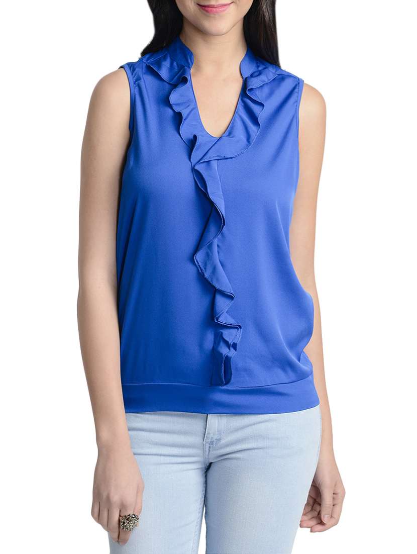 blue ruffle top