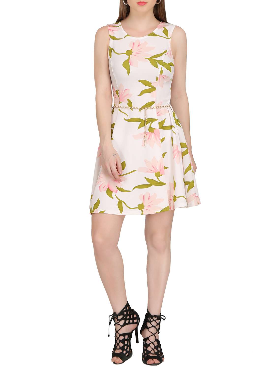 white floral printed poly cotton skater dress