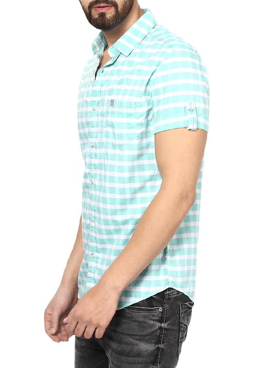 aqua blue cotton casual shirt - 13834821 - Standard Image - 1