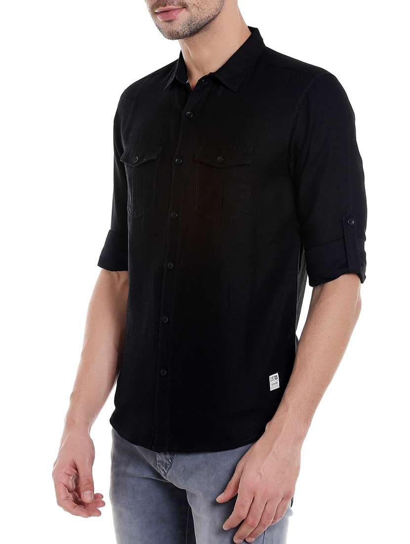 black cotton casual shirt - 13834865 - Standard Image - 1