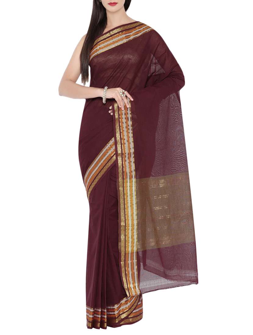 maroon cotton bordered saree