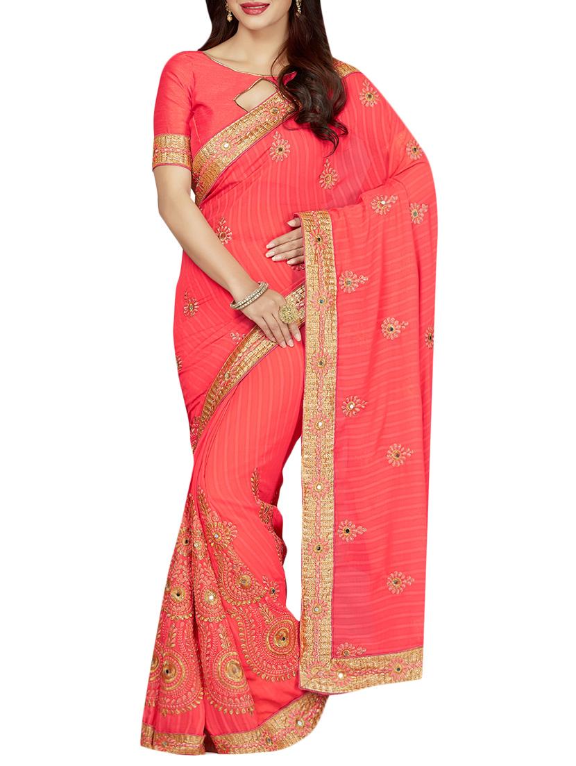 pink georgette embroidered saree with blouse