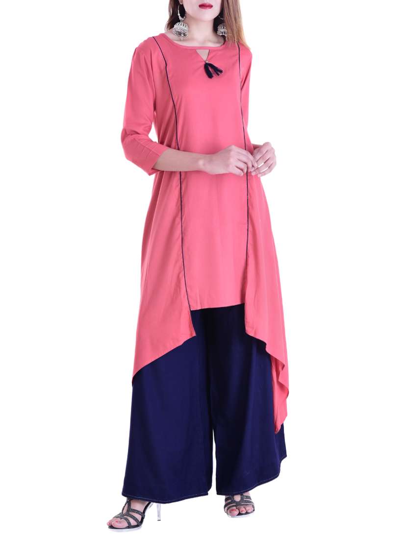 pink rayon solid asymmetric solidkurta