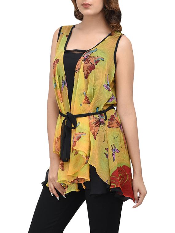 yellow chiffon top with high low hem - 13843047 - Standard Image - 1