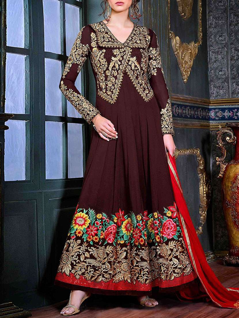 brown georgette anarkali unstitched suit