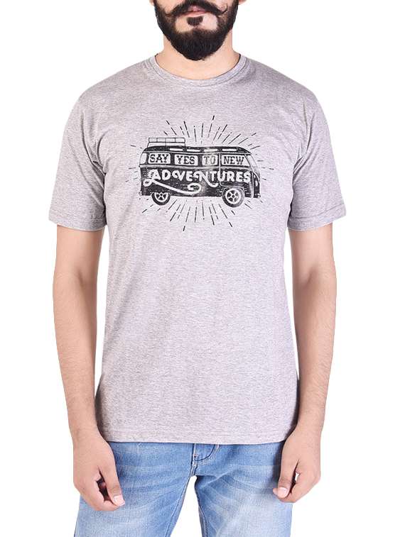 grey cotton chest print tshirt