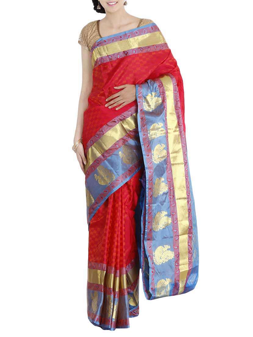 magenta silk woven saree with blouse