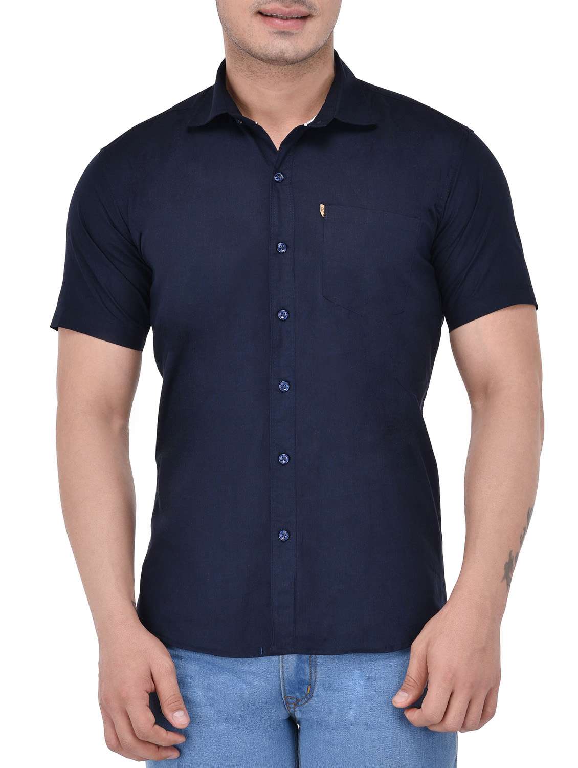 navy blue cotton casual shirt