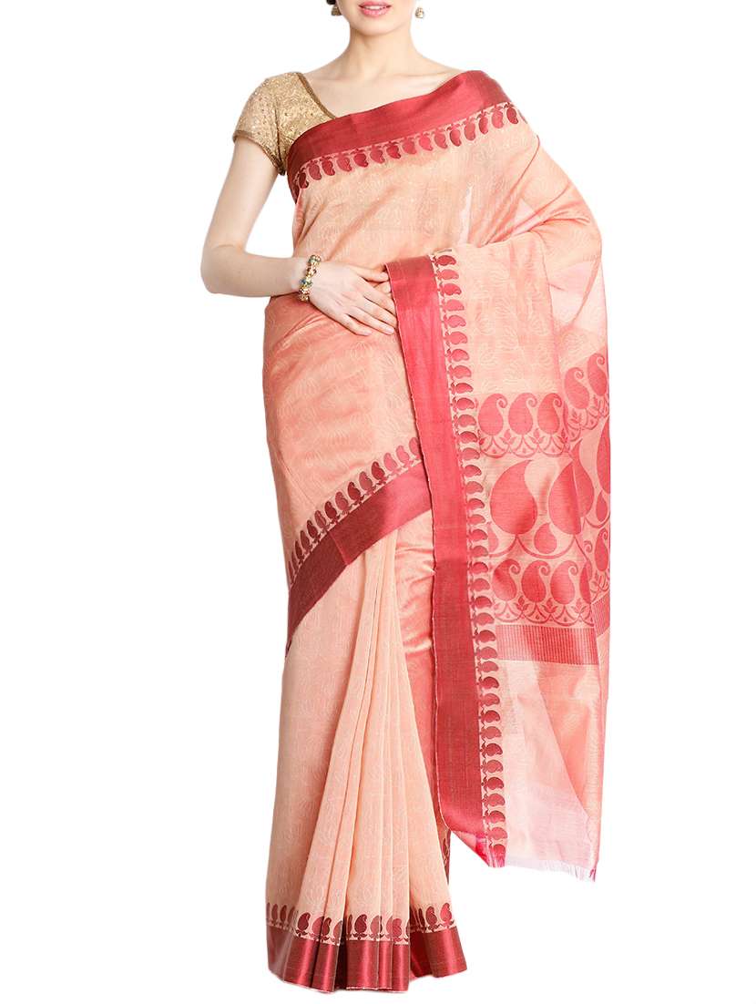 the chennai silks peach jacquard saree with blouse