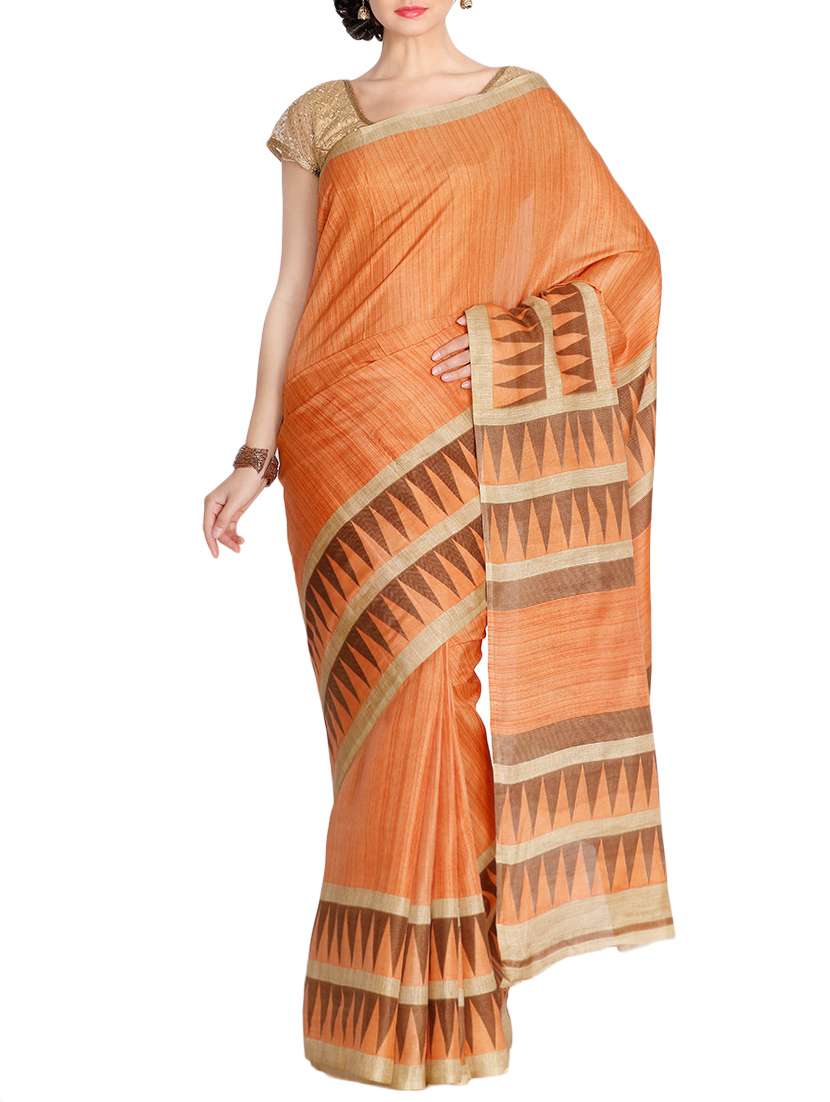 orange tussar silk saree with blouse