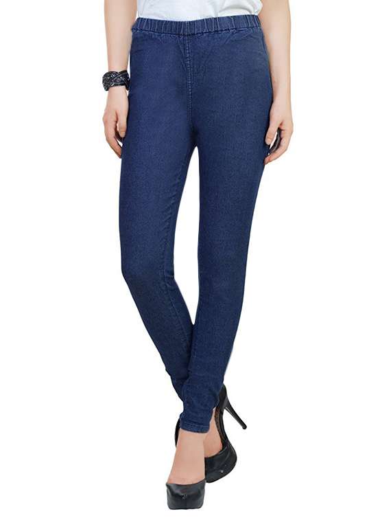 solid blue denim jegging