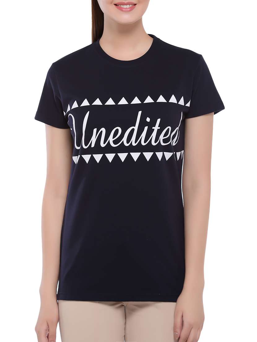 navy blue printed jersey regular tee