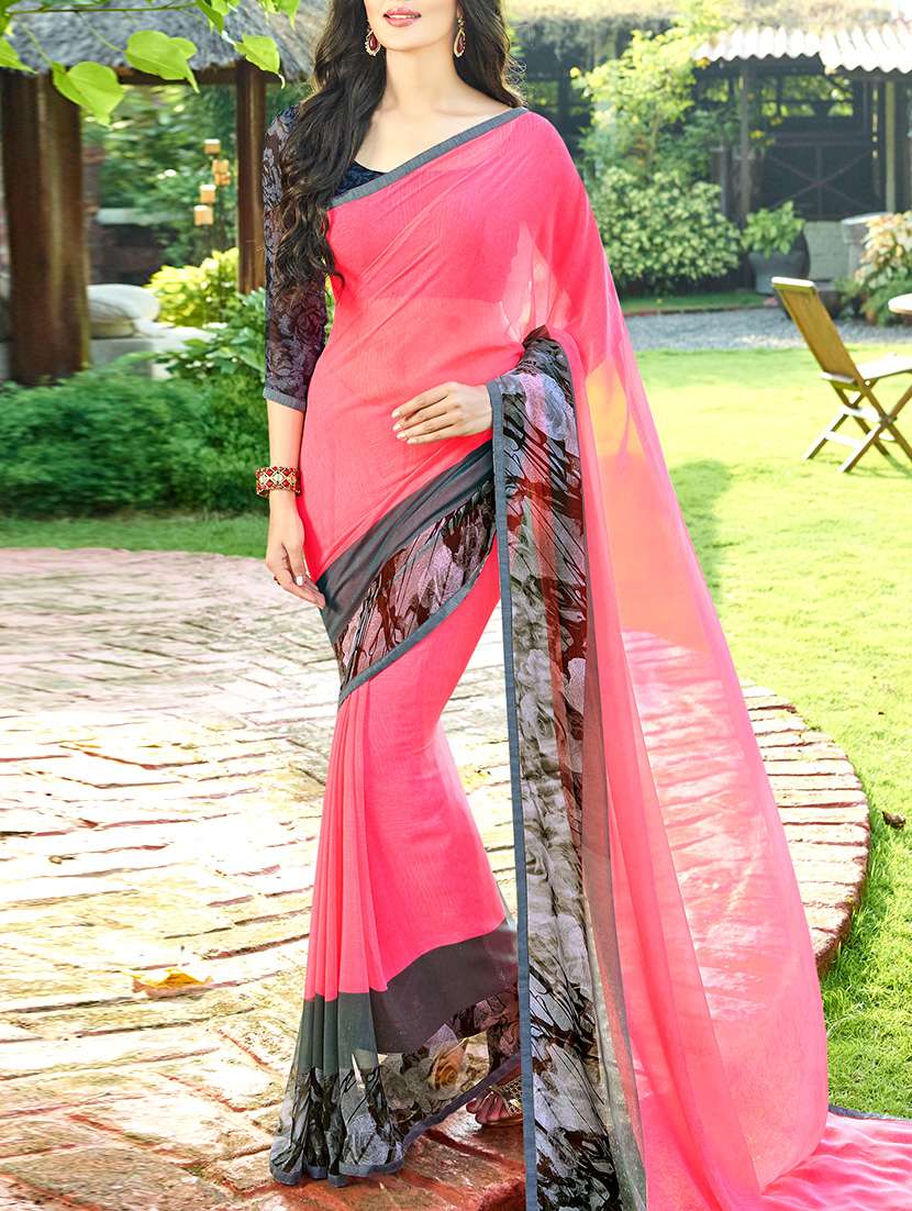 pink georgette printed saree