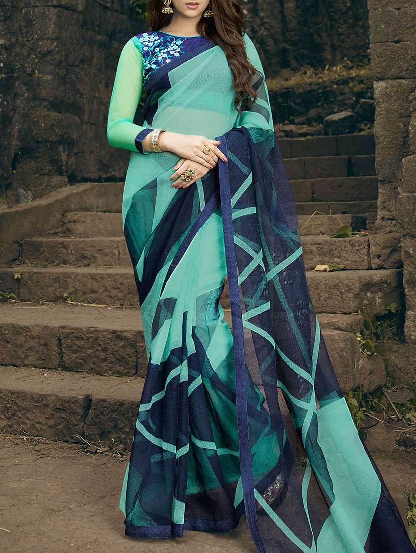 multi colored rajjo net printed saree with blouse