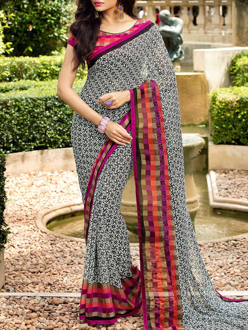 black georgette printed saree